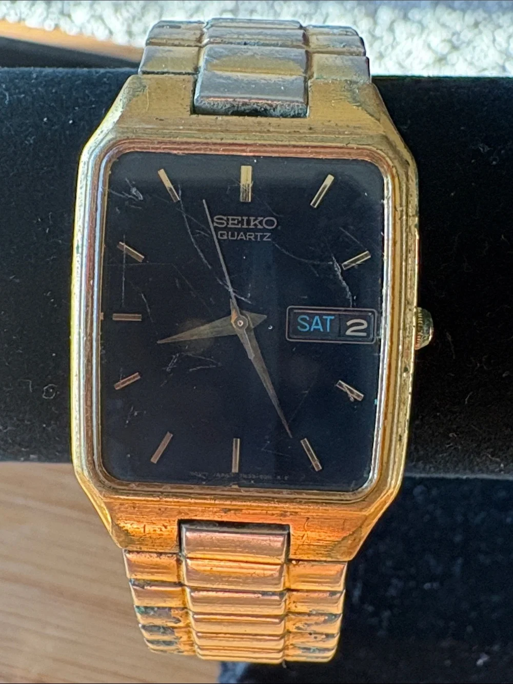Seiko Gold and Black Rectangular Men's Quartz Watch